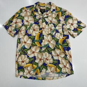 Bayou Wear Button Up Shirt Men’s S Multicolor Magnolia Dragonfly Jazz Fest Rayon